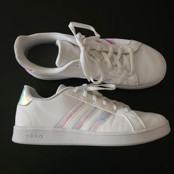 Adidas Grand Court Sneakers White w/Iridescent Stripes - Picture 1 of 9